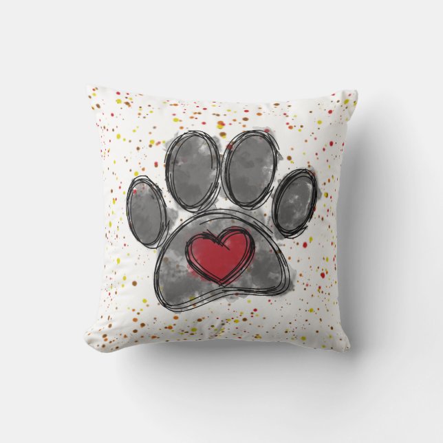 Dog Lover Drawing Watercolor Paint Splatter Throw Pillow (Front)