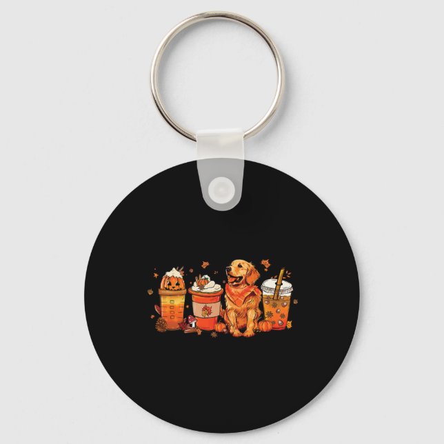 Dog Lover Fall Coffee Pumpkin Spice Latte Iced Aut Keychain (Front)