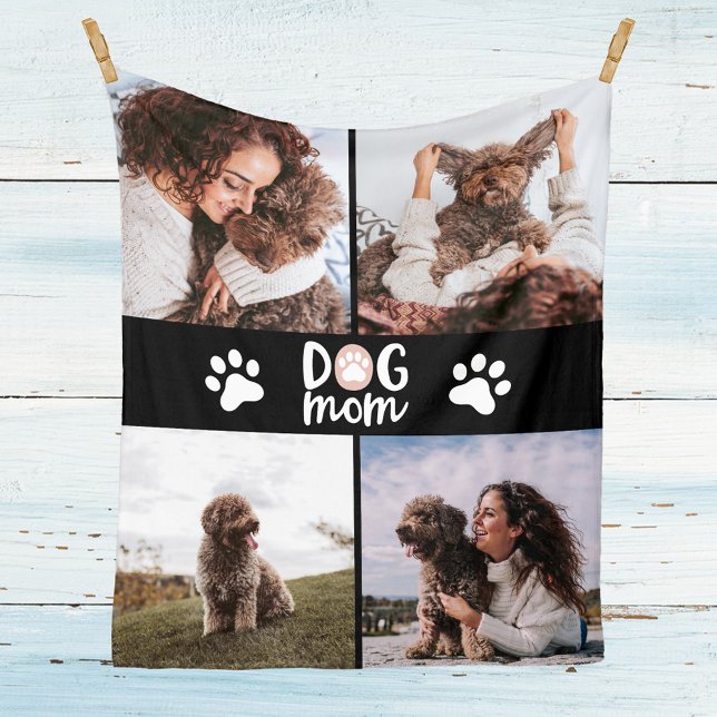 Dog Lover Four Photo Dog Mom Fleece Blanket (Creator Uploaded)