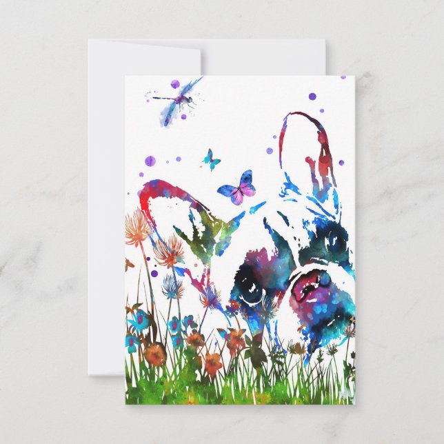Dog Lover French Bulldog And Dragonfly Thank You Card (Front)