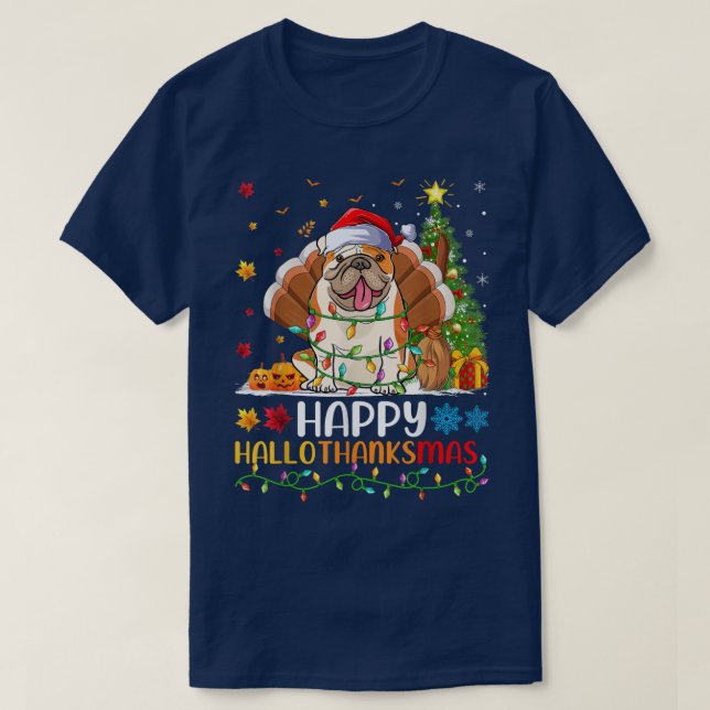 Dog Lover Funny Happy American Bulldog HelloThanks T-Shirt (Design Front)