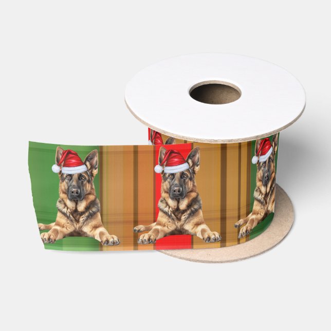 Dog Lover German Shepherd Holiday Plaid Christmas Satin Ribbon (Spool)