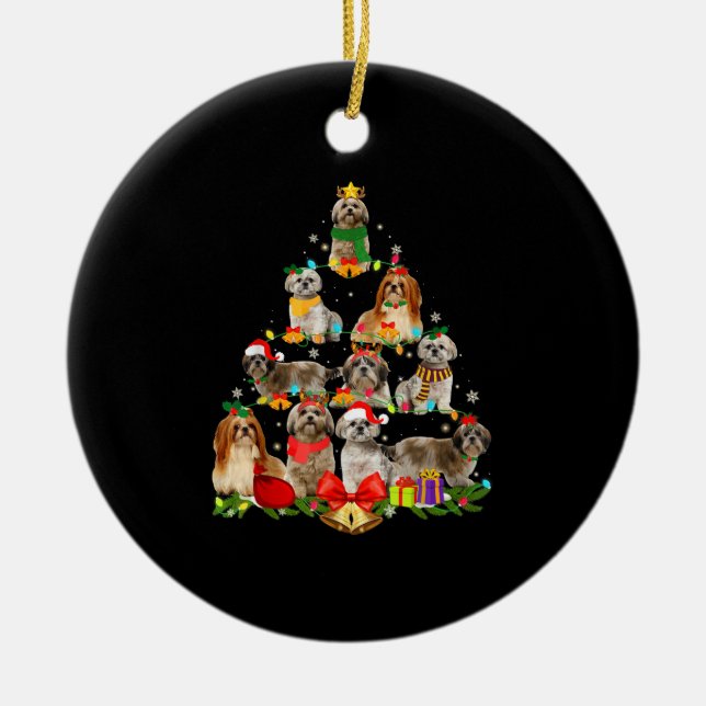 dog lover gifts shih tzu tree christmas light ceramic ornament (Front)