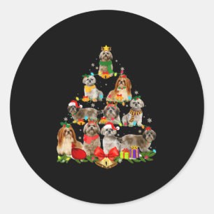 dog lover gifts shih tzu tree christmas light classic round sticker