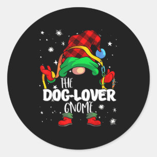 Dog Lover Gnome Red Buffalo Plaid Matching Family  Classic Round Sticker