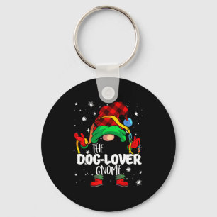 Dog Lover Gnome Red Buffalo Plaid Matching Family  Keychain