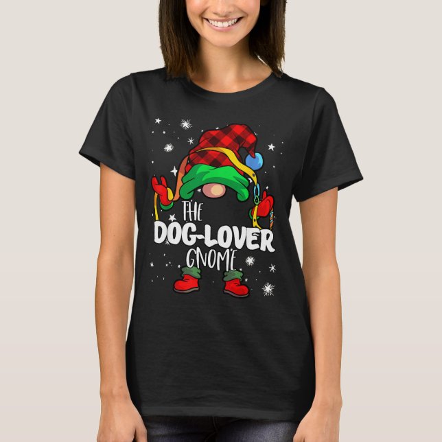 Dog Lover Gnome Red Buffalo Plaid Matching Family  T-Shirt (Front)