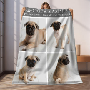 Dog Lover Grey Personalized Dog Name Photo Collage Fleece Blanket