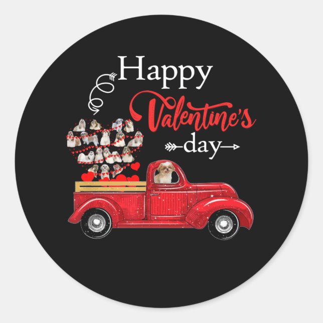 Dog Lover | Happly Valentine Day Shih Tzu Classic Round Sticker (Front)