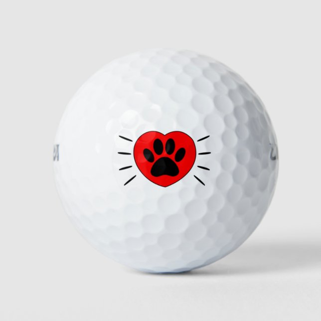 Dog Lover Heart And Paw Print Golf Balls (Front)