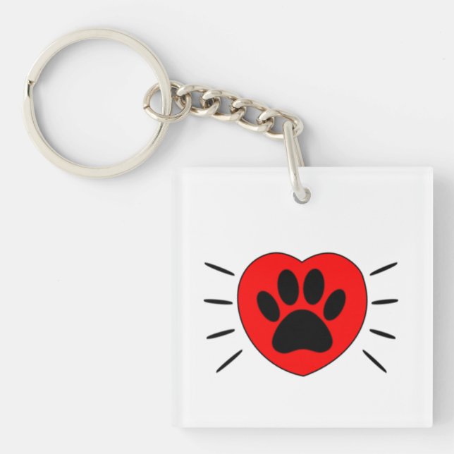 Dog Lover Heart And Paw Print Keychain (Front)
