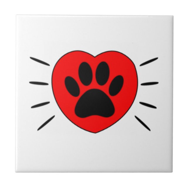 Dog Lover Heart And Paw Print Tile (Front)