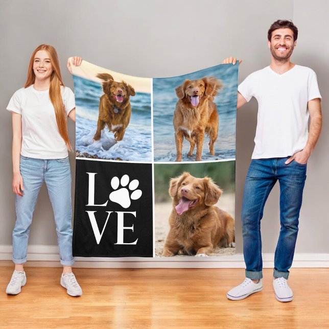 Dog Lover Heart Love Photo Collage Pet Fleece Blanket (Creator Uploaded)