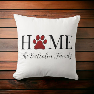 Dog Lover Home Dog Paw Family Name Personalized Throw Pillow