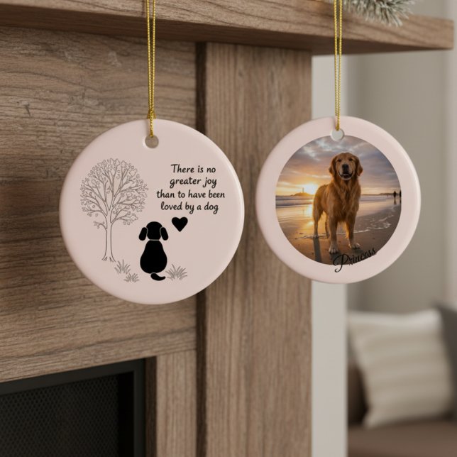 Dog Lover Joy Quote Keepsake Photo Ornament (Dog lover memorial photo ornament)
