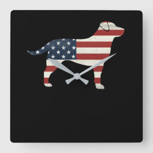 Dog Lover   Labrador Retriever Silhouette USA Flag Square Wall Clock