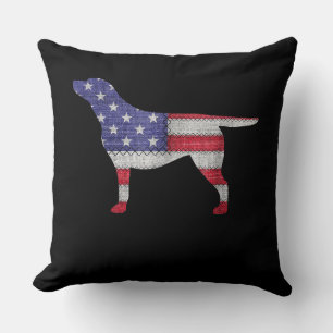 Dog Lover   Labrador Retriever Silhouette USA Flag Throw Pillow