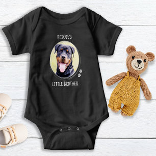 Dog Lover Little Brother Cute Custom Pet Photo Baby Bodysuit