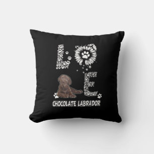 Dog Lover Love Chocolate Labrador Sunflower Throw Pillow