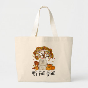 Dog Lover   Maltese It's Fall Y'all Pumpkin Autumn Large Tote Bag