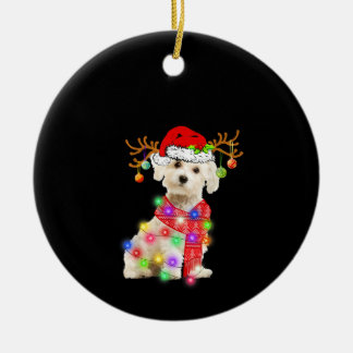 Dog Lover | Maltese Santa Hat Xmas Fairy Light Ceramic Ornament