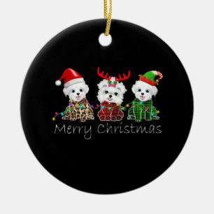 Dog Lover   Merry Christmas Maltese Ceramic Ornament