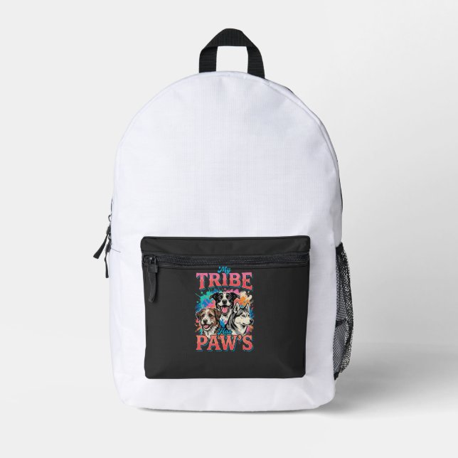 Dog Lover My Tribe Has Paws Printed Backpack (Front)
