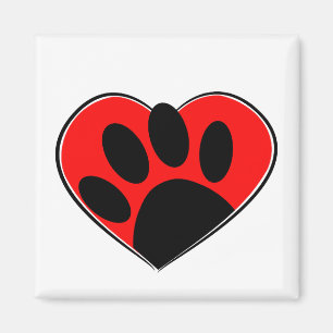 Dog Lover Paw Print And Red Heart Magnet
