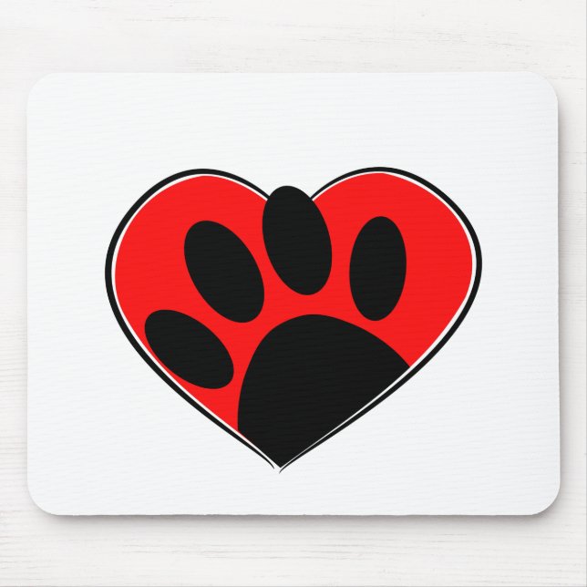 Dog Lover Paw Print And Red Heart Mouse Pad (Front)