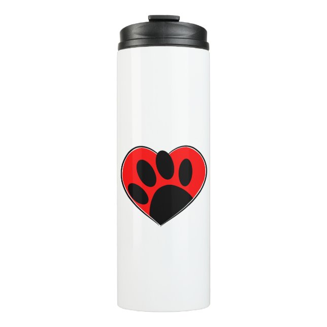 Dog Lover Paw Print And Red Heart Thermal Tumbler (Front)