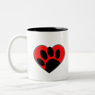 Dog Lover Paw Print And Red Heart Two-Tone Coffee Mug