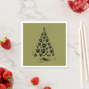 Dog Lover Paw Print Christmas Tree 3 Napkin
