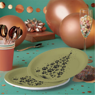 Dog Lover Paw Print Christmas Tree 3 Paper Plate