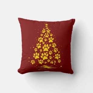 Dog Lover Paw Print Christmas Tree 4 Throw Pillow