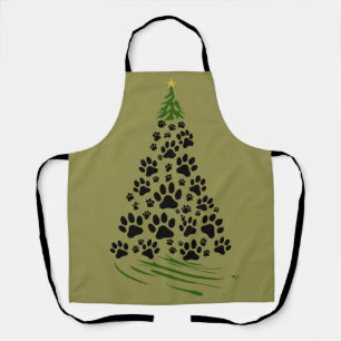 Dog Lover Paw Print Christmas Tree 6 Apron