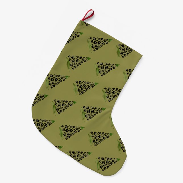 Dog Lover Paw Print Christmas Tree 6 Large Christmas Stocking (Front (Hanging))