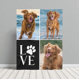 Dog Lover Paw Print Cute Pet 3 Photo Collage  Fleece Blanket