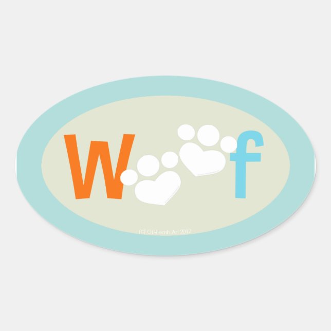 Dog Lover Paw Print WOOF Oval Sticker (Front)