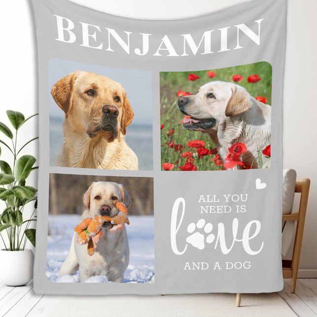 Dog Lover Personalized 3 Pet Photo Collage  Fleece Blanket (Creator Uploaded)