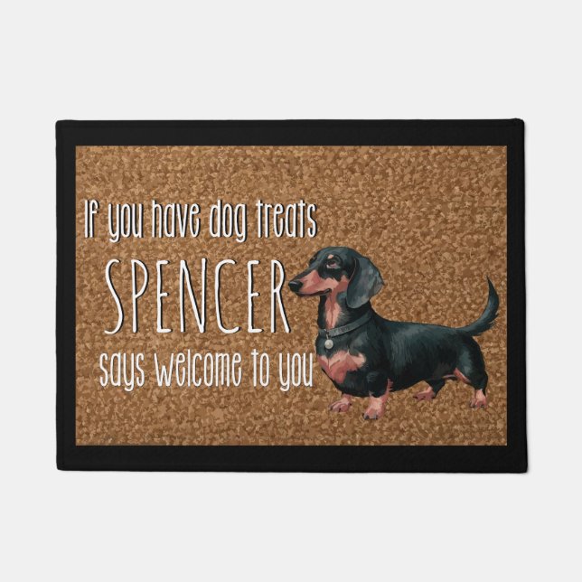 Dog Lover Personalized Dachshund Name Doormat (Front)