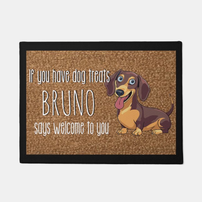 Dog Lover Personalized Long Haired Dachshund Name  Doormat (Front)