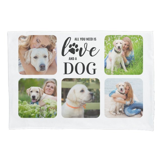 Dog Lover Personalized Modern Pet 5 Photo Collage Pillowcase (Front)