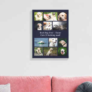 Dog Lover Personalized Pet Photo Collage Navy Blue Canvas Print