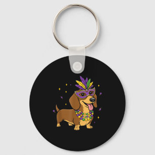Dog Lover Pet Dachshund Mardi Gras Carnival Jester Keychain