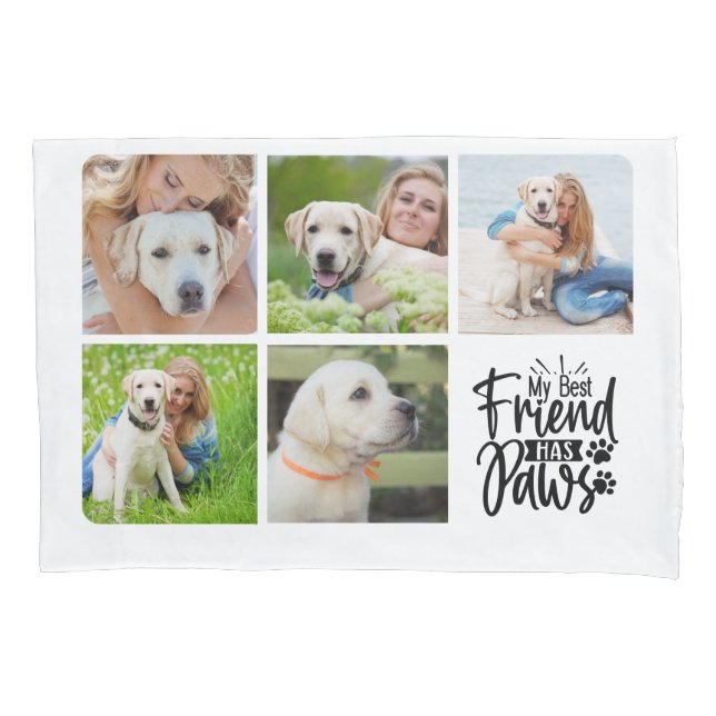 Dog Lover Pet Modern Personalized 5 Photo Collage Pillowcase (Front)