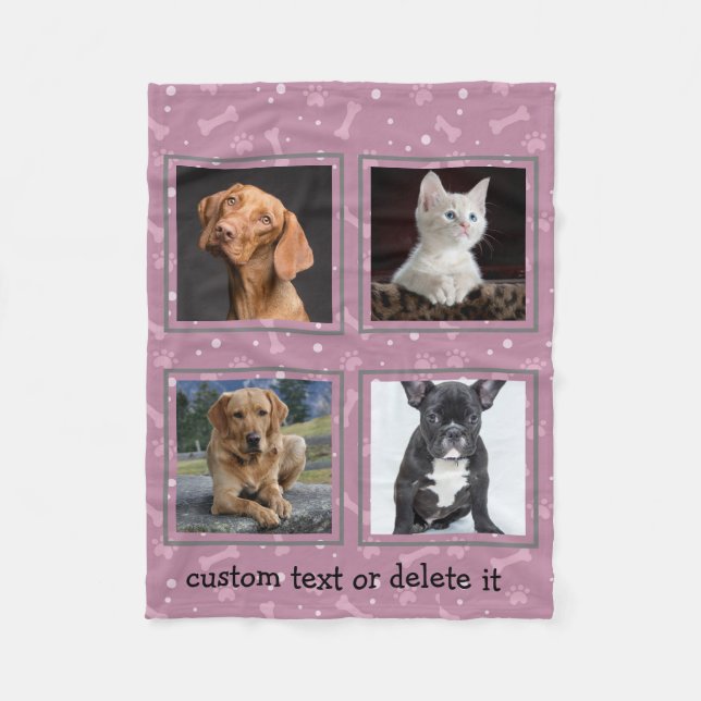 Dog Lover Pet Personalized Custom 4 Photo Collage Fleece Blanket (Front)