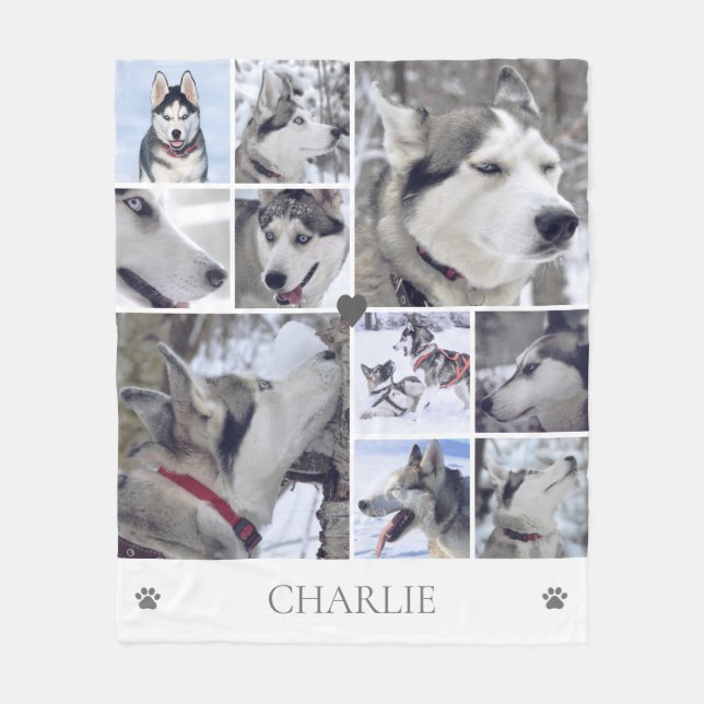 Dog Lover Pet Photo Collage Fleece Blanket (Front)