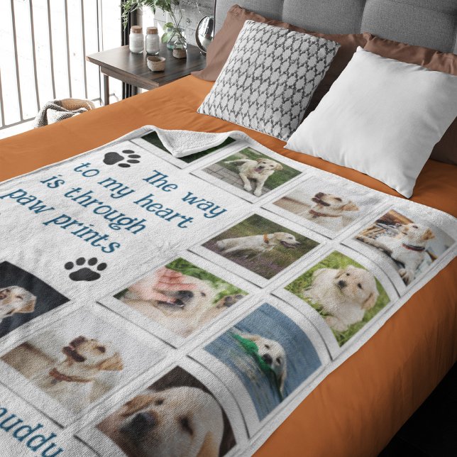 Dog Lover Pet Photo Collage Fleece Blanket (Dog lovers fleece blanket with your favorite photos and custom text.)