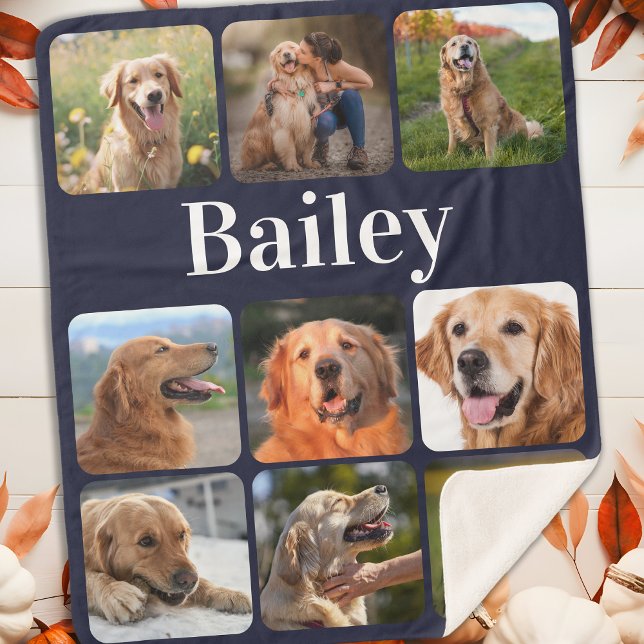 Dog Lover Pet Photo Collage Personalized Monogram Sherpa Blanket (Creator Uploaded)