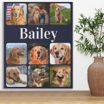 Dog Lover Photo Collage Personalized Navy Blue Faux Canvas Print<br><div class="desc">Celebrate your best friend with a custom pet photo collage canvas print. Whether you have a new puppy, or to memorialize all the special moments thru each year, every pet deserves a personalized pet photo canvas ! Our dog photo canvas has 9 photos, bold monogram name to personalize .See 'personalize...</div>